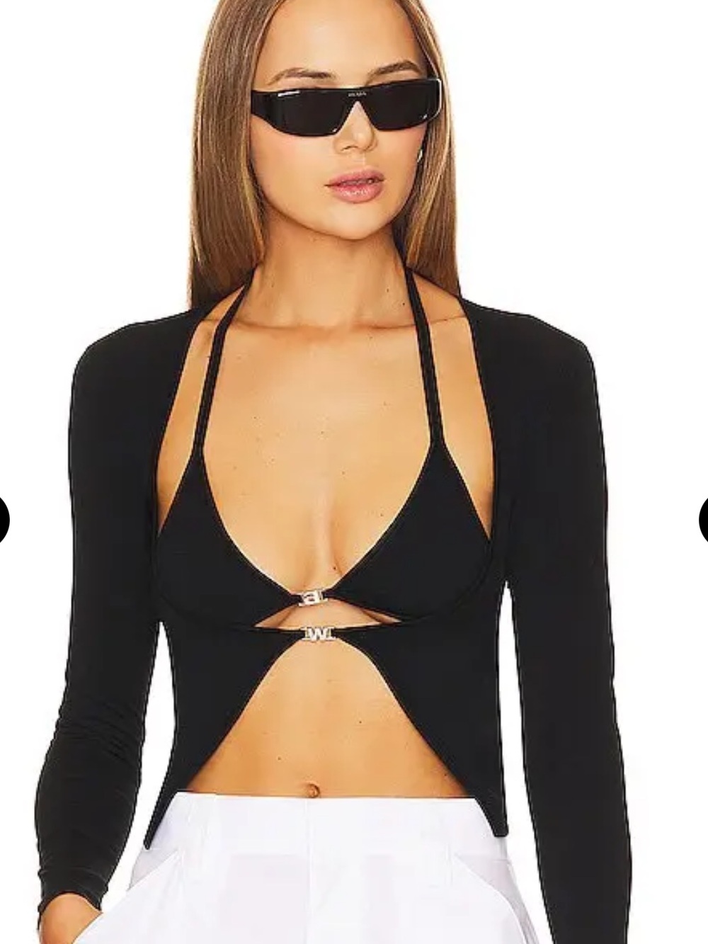 ALEXANDER WANG NWT. Twinset Hybrid Bikini Cardigan With Crystal Logo In Black